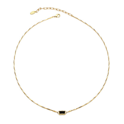 Brass Plated with 18k Gold Necklace with Rectangular Black Zircon