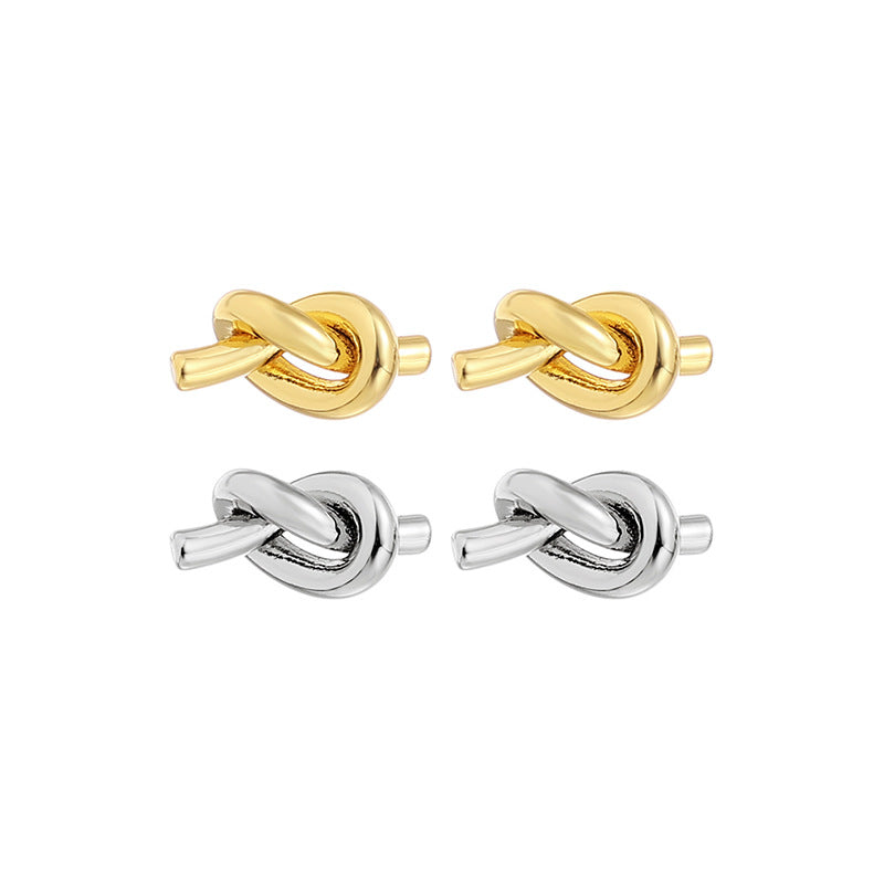 Brass Stud Knot Earrings with Sterling Silver Pin