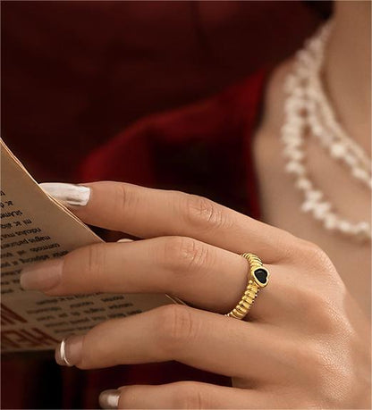 Gold Plated Brass Hearty Shape Zircon Open Ring