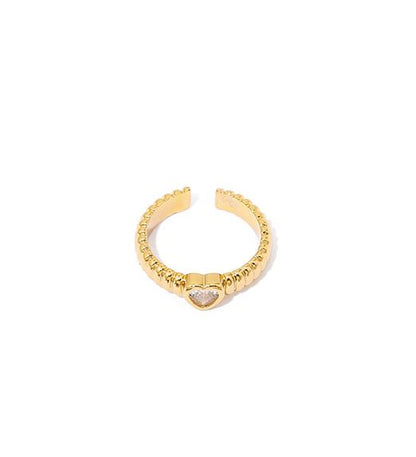 Gold Plated Brass Hearty Shape Zircon Open Ring