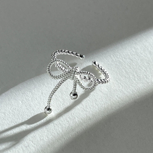 Sterling Silver Braided Bow Tie Open Ring