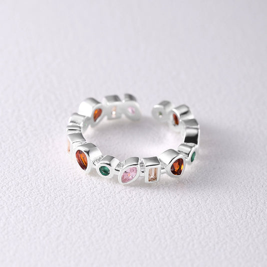 Sterling Silver Open Ring with Colorful Zircon