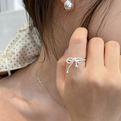 Sterling Silver Braided Bow Tie Open Ring