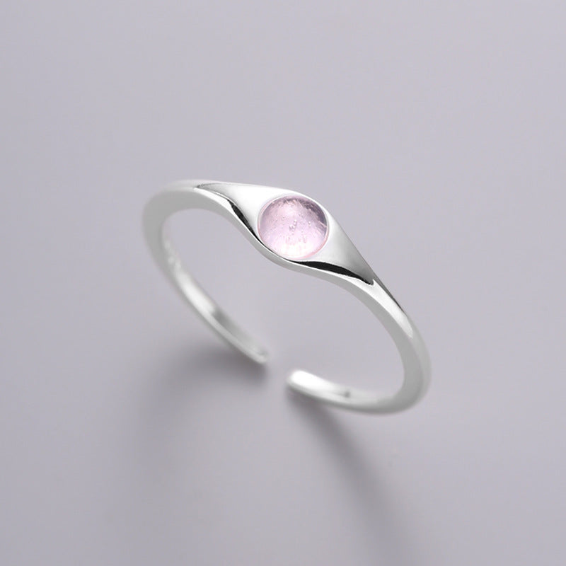 Sterling Silver Open Band Ring with Pink Opal