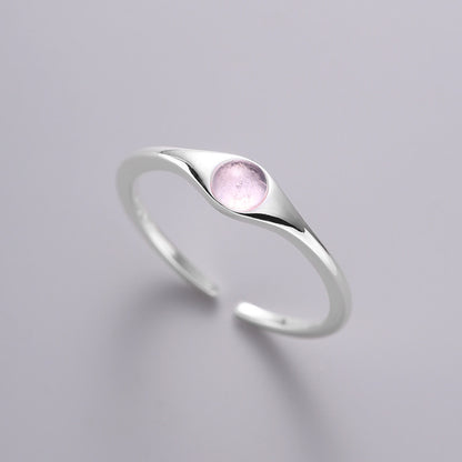 Sterling Silver Open Band Ring with Pink Opal