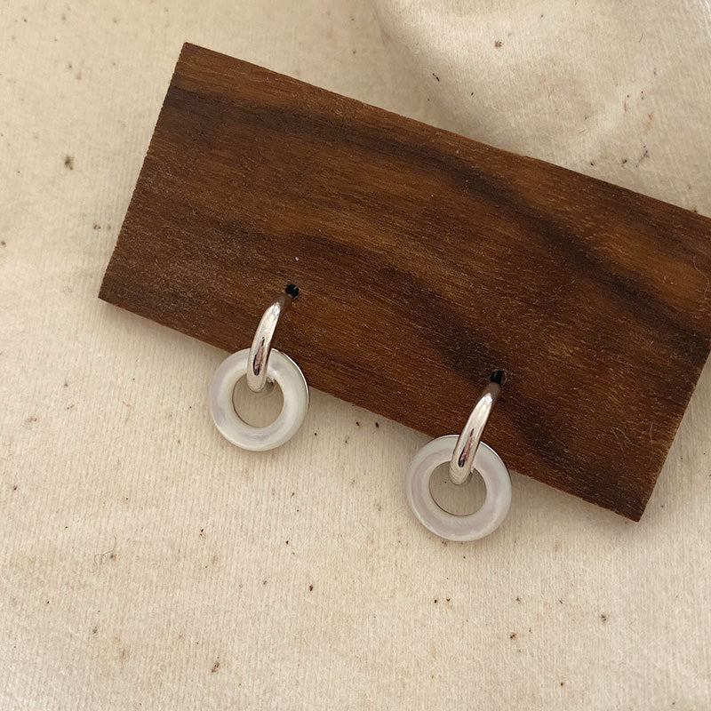 Sterling Silver Mother-of-pearl Hoop Drop Earrings