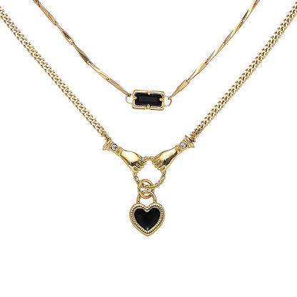 Brass Plated with 18k Gold Necklace with Rectangular Black Zircon