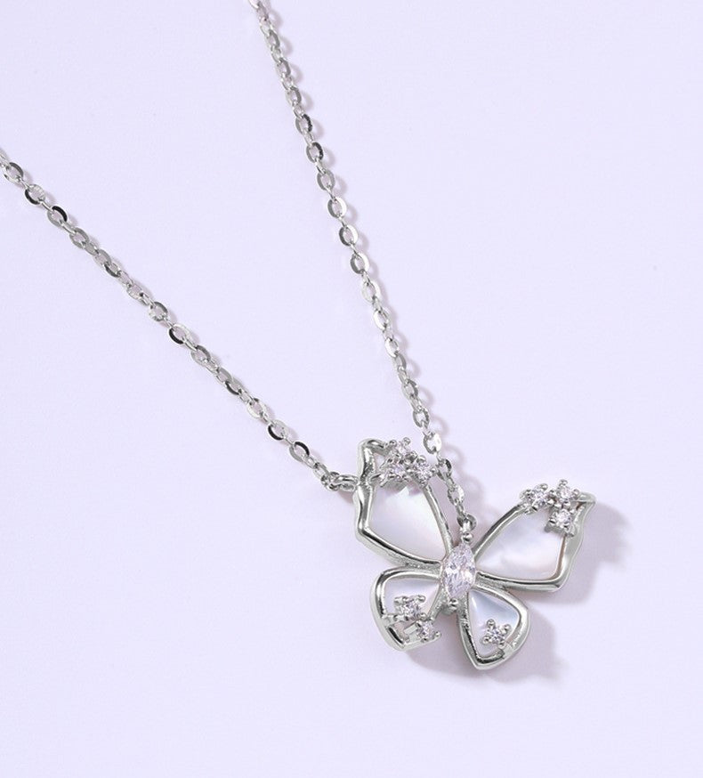 Sterling Silver Butterfly Pendant with Mother of Pearl Embed