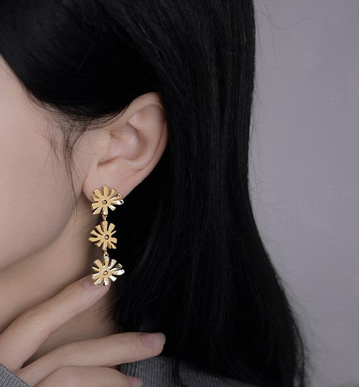 Gold-Plated Brass Floral Dangle Earrings