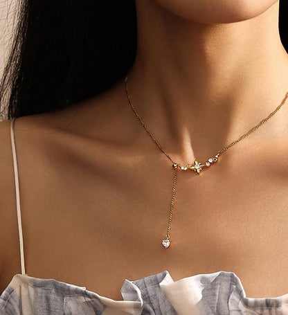 Gold Plated Brass Tassel Star Necklace with Zircon