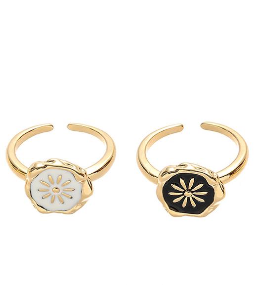 Gold Plated Brass Enamel Daisy Open Ring