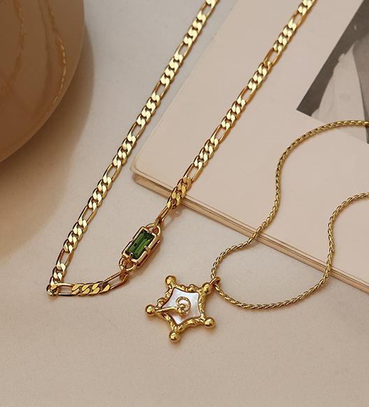 Gold Plated Brass Mother-of-pearl Star Pendant Necklace