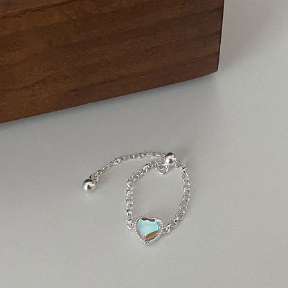 Heart-shaped Moonstone Ring Sterling Silver Adjustable Pull-out Design