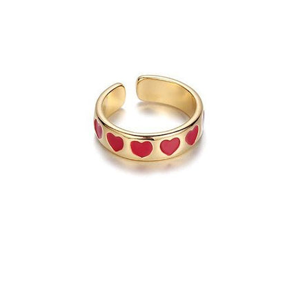 Gold Plated Brass Open Ring with Enameled Hearty Shape