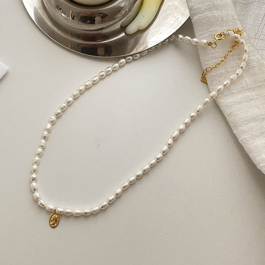 Natural Pearl Necklace with Portrait Pendant