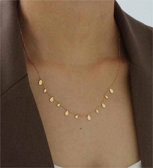 Gold Plated Brass Super Thin Necklace with Tassel Waterdrop Shapes