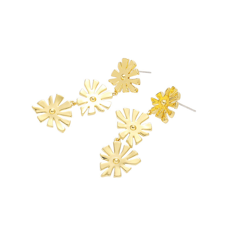 Gold-Plated Brass Floral Dangle Earrings