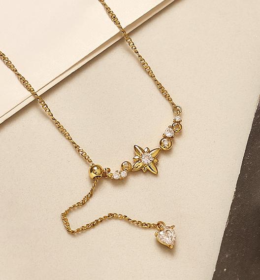 Gold Plated Brass Tassel Star Necklace with Zircon