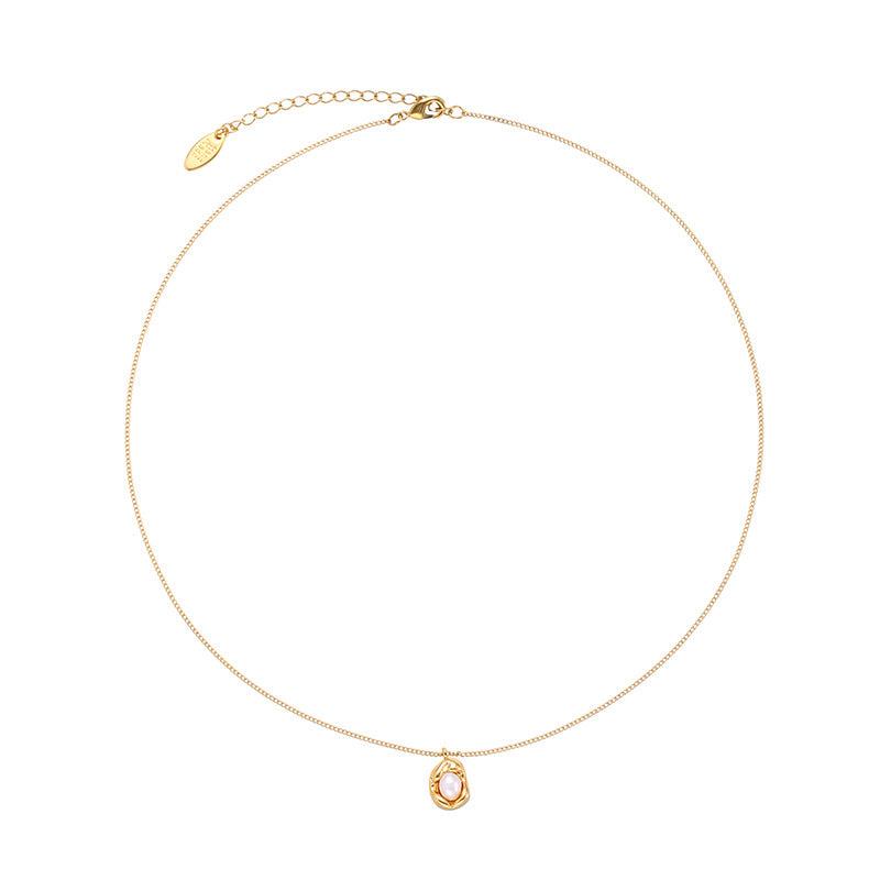 Gold Plated Brass with Natural Pearl Inlaid Pendant Necklace