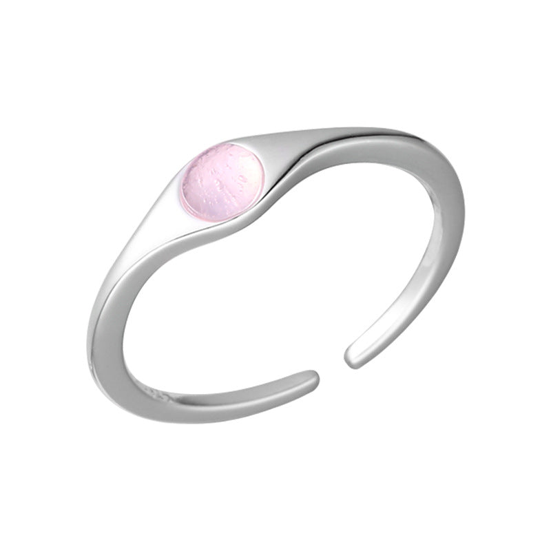 Sterling Silver Open Band Ring with Pink Opal