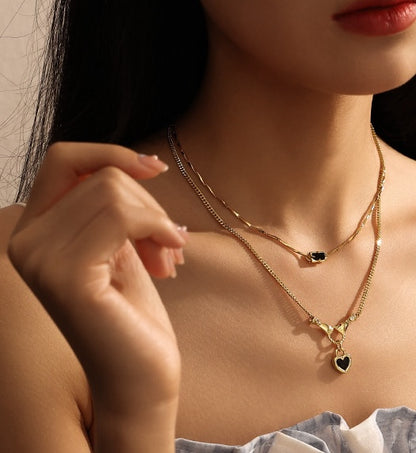 Brass Plated with 18k Gold Necklace with Rectangular Black Zircon