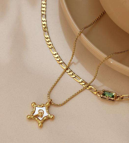 Gold Plated Brass Mother-of-pearl Star Pendant Necklace