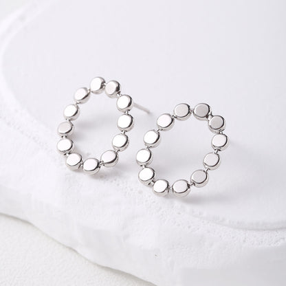 Sterling Silver Flat Beads Stud Earrings