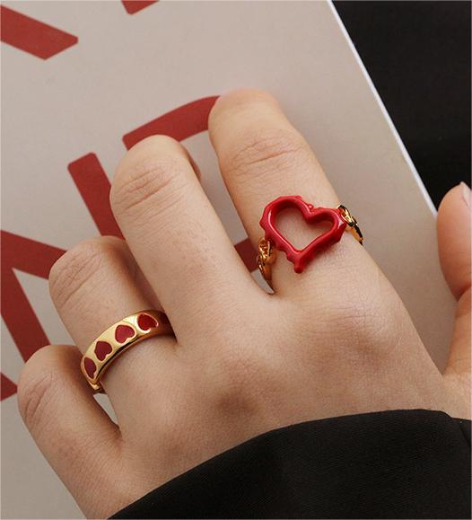 Gold Plated Brass Open Ring with Enameled Hearty Shape