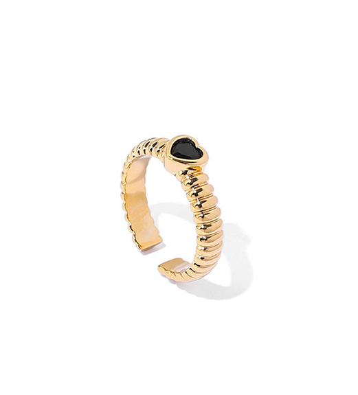 Gold Plated Brass Hearty Shape Zircon Open Ring