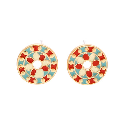 Brass Enamel Stud Earrings with Sterling Silver Pin