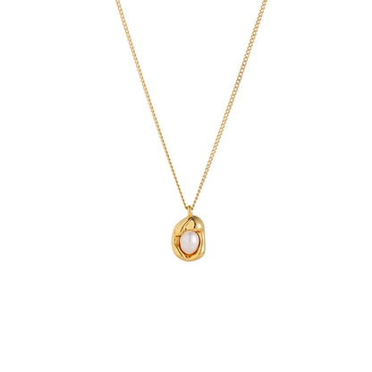 Gold Plated Brass with Natural Pearl Inlaid Pendant Necklace