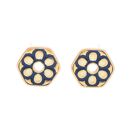 Brass Enamel Stud Earrings with Sterling Silver Pin