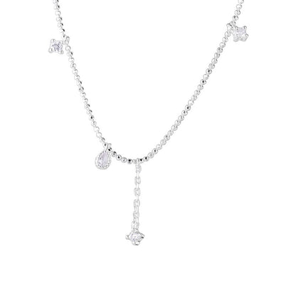 Sterling Silver Tassel Necklace with Small Zircon Charms