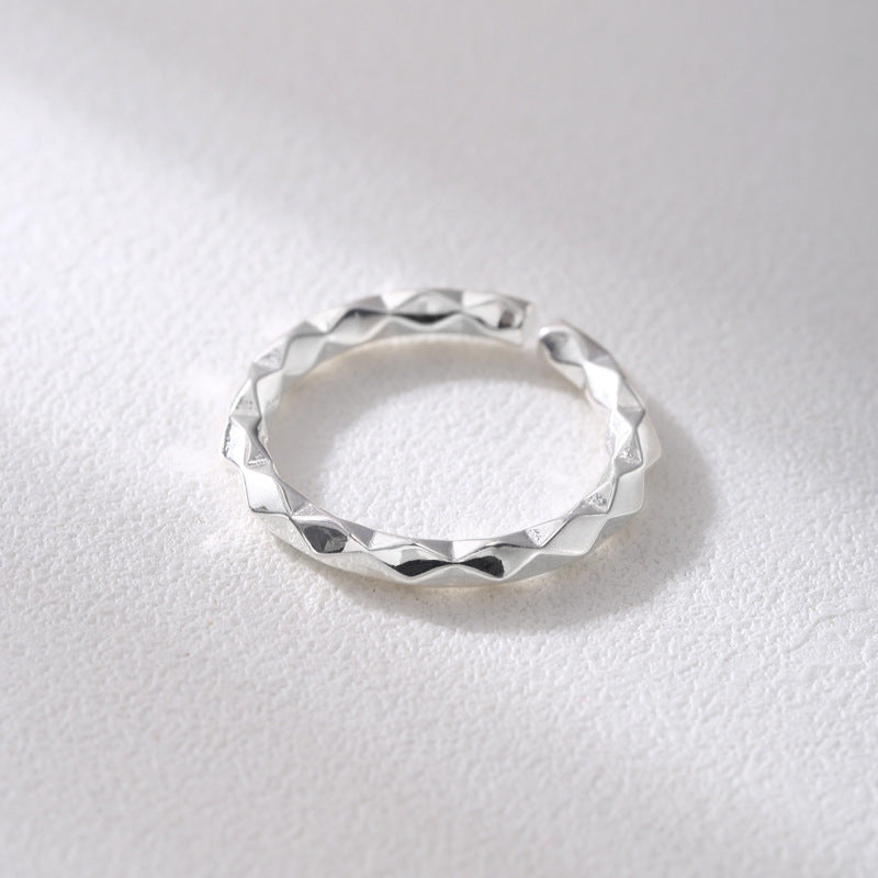 Sterling Silver Diamond Pattern Open Ring