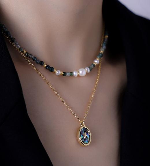 Gold Plated Brass Abalone Shell Pendant Necklace