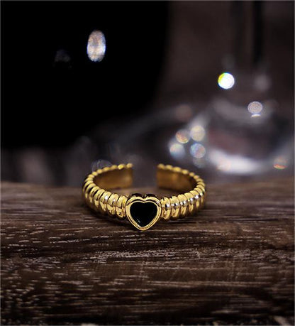 Gold Plated Brass Hearty Shape Zircon Open Ring