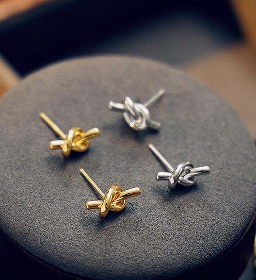 Brass Stud Knot Earrings with Sterling Silver Pin