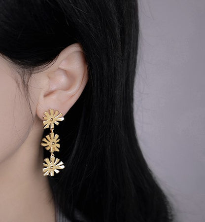 Gold-Plated Brass Floral Dangle Earrings