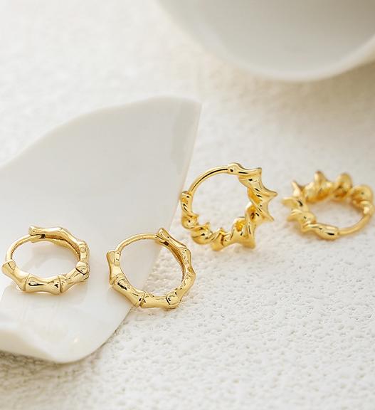 Gold Plated Brass Huggie Hoop Twist Earrings