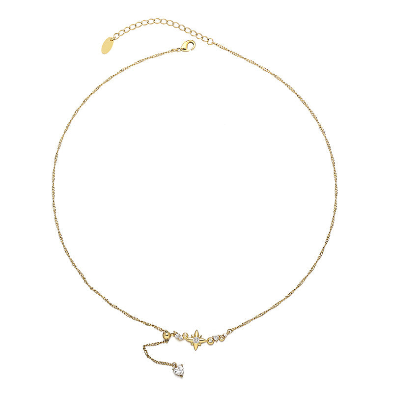 Gold Plated Brass Tassel Star Necklace with Zircon