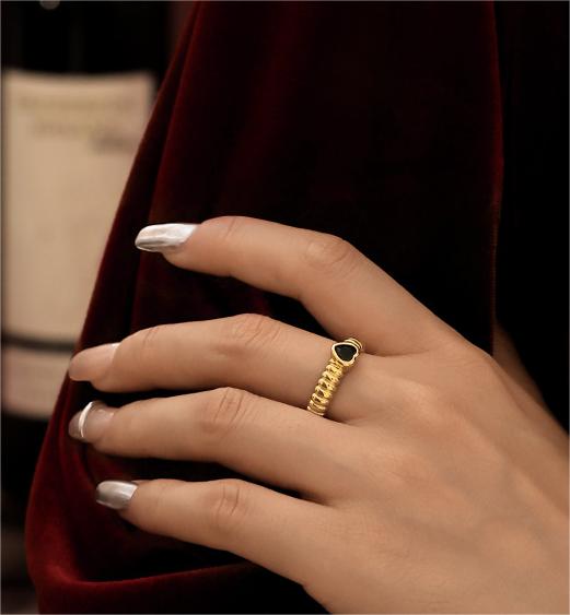 Gold Plated Brass Hearty Shape Zircon Open Ring