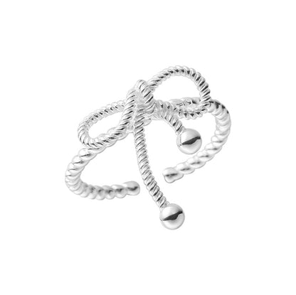 Sterling Silver Braided Bow Tie Open Ring