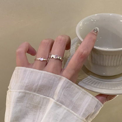 Sterling Silver Open Band Ring with Pink Opal