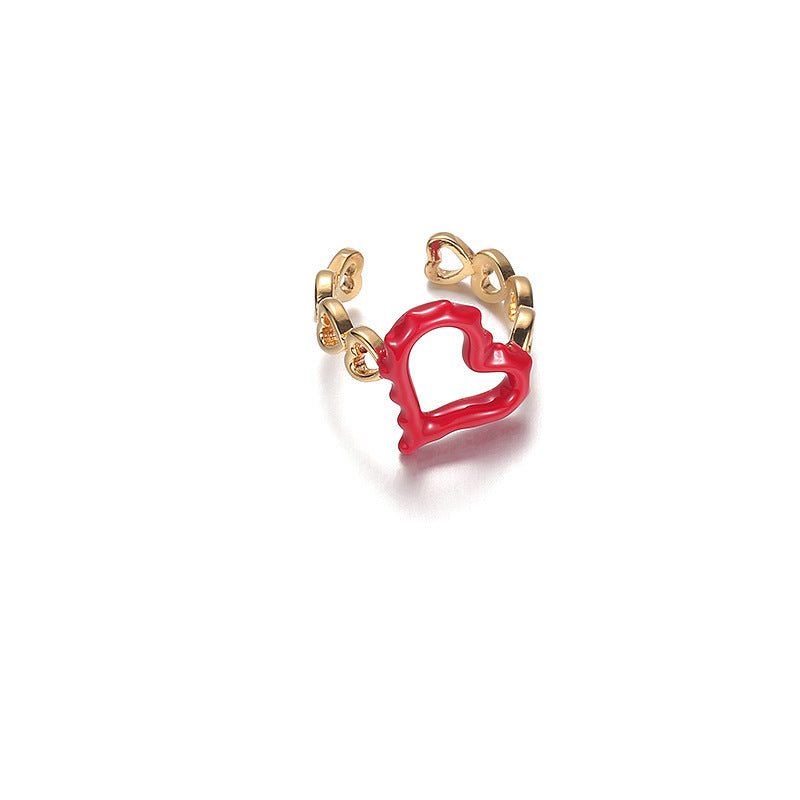 Gold Plated Brass Open Ring with Enameled Hearty Shape