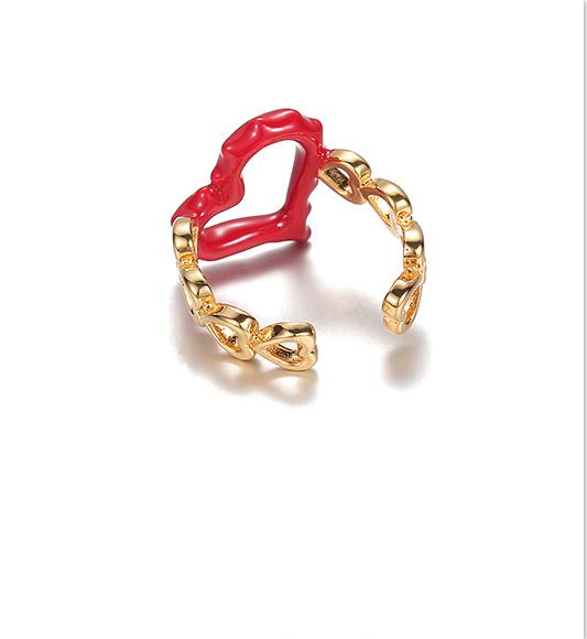 Gold Plated Brass Open Ring with Enameled Hearty Shape