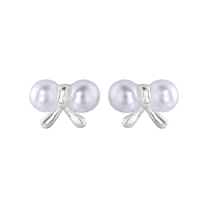 Sterling Silver Mini Bow Tie Ear Stud with Pearls