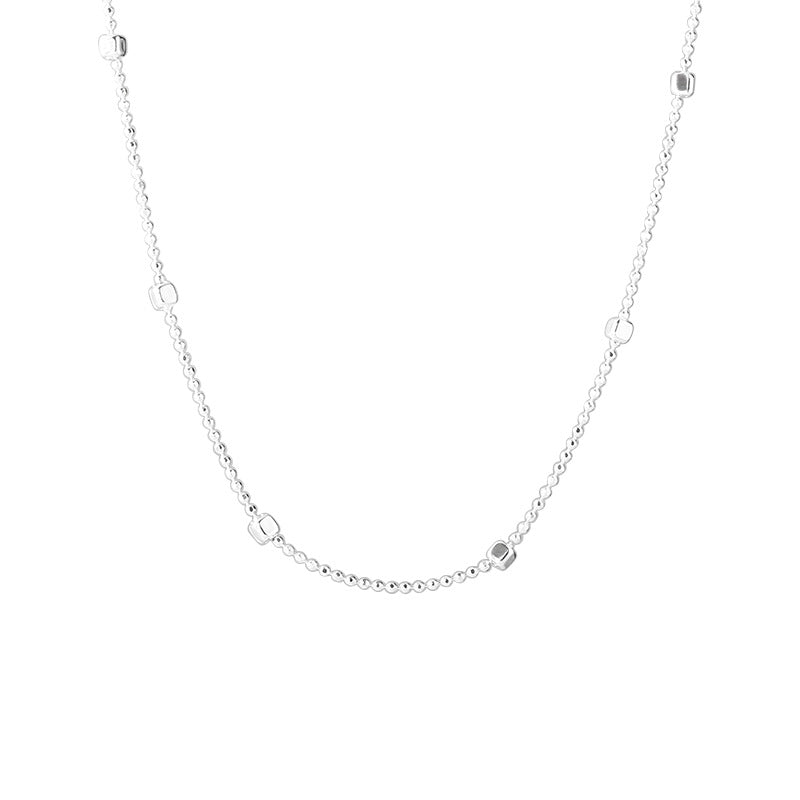 Sterling Silver Dainty Necklace with Cubical Beads