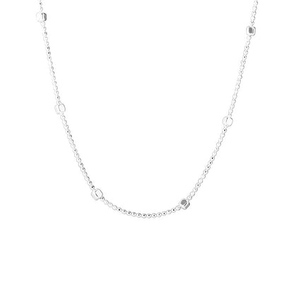 Sterling Silver Dainty Necklace with Cubical Beads