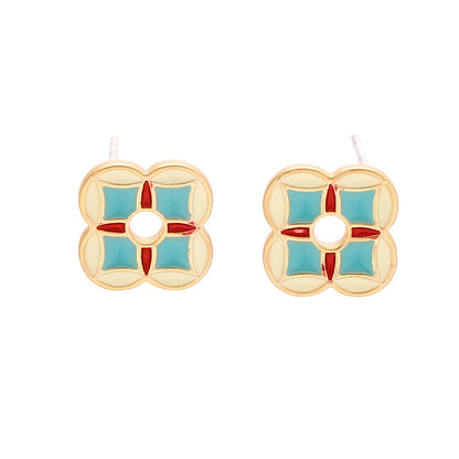 Brass Enamel Stud Earrings with Sterling Silver Pin