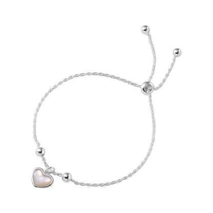 Sterling Silver Adjustable Mother-of-pearl Heart Braid Dainty Bracelet